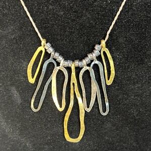 Paz Creations Israel 925 Sterling Silver 3 Tone Hammered Dangle Necklace 18"